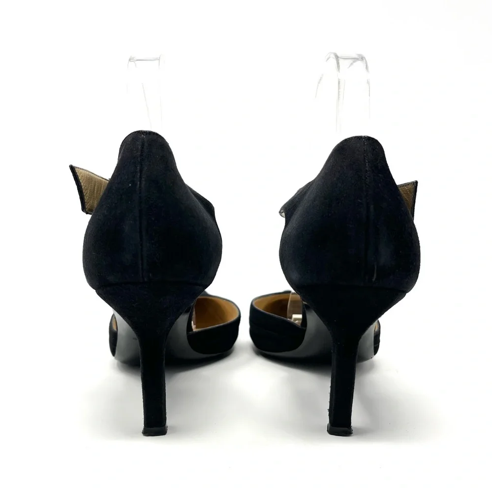 Vintage Chanel Black Suede Silver CC Logo High Heels Pumps Shoes 38.5 8.5